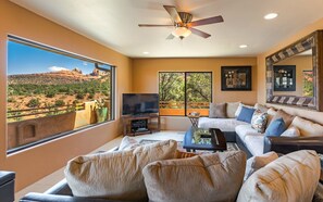 Eagle's Nest Suite #8 cozy living room with amazing views of the red rocks. 