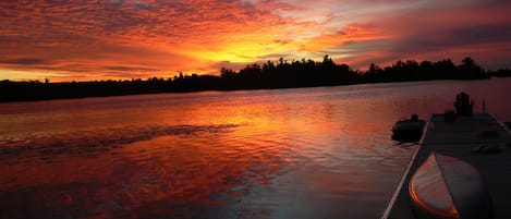 sunrise from main dock on Grape Island