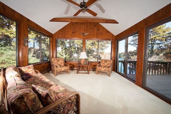 Sunroom overlooking the pond           
Walk out to deck