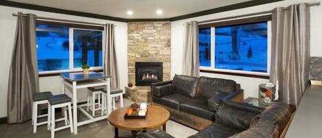 Cozy living area with ski lifts right outside!