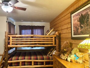 The Bear Room with Queen Bunk Bed, Twin Sofa Sleeper, and Private Full Bathroom