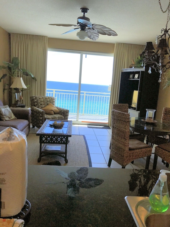 Living Room with Ocean View and Sliding Glass Door