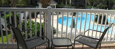 Specacular view of pool from condo balcony