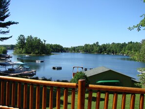 Deck right outside the great room. Beasley Lake and channel to Long Lake at left