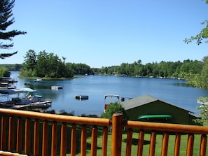 Deck right outside the great room. Beasley Lake and channel to Long Lake at left