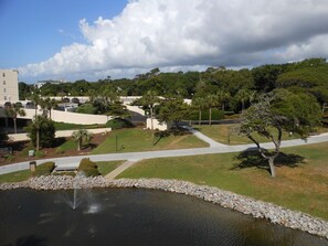 Balcony View of Duck Pond, Fountain, Sidewalk to the Beach!