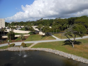 Balcony View of Duck Pond, Fountain, Sidewalk to the Beach!