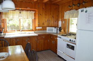 Full size fridge, gas stove, microwave