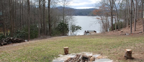 Firepit and view of mountains/lake access