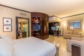 Interior with king bed and queen platform sofabed