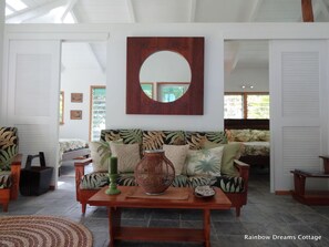 Main Living Room, with views into both bedrooms. 