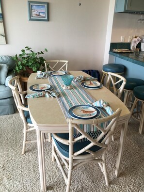 Dining area with extra seating the bar