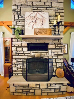 25' stone wood stove/fireplace