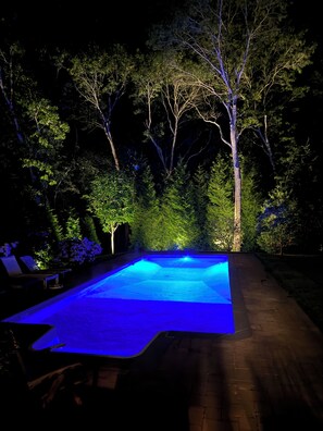 Private Tree Lined Back Yard at Night
