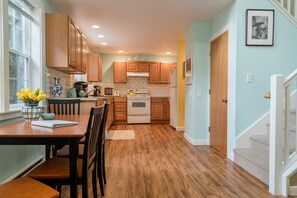 We have a nice roomy kitchen with everything we could think of for cooking.