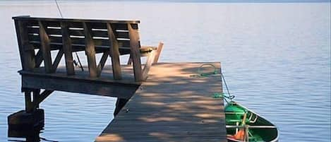 Our dock with canoe and fishing rod- fish and swim from your own dock