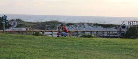 Our View from the porch.  Boardwalk to beach beside my daughter and I.