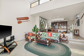 Spacious family room with big-screen smart TV