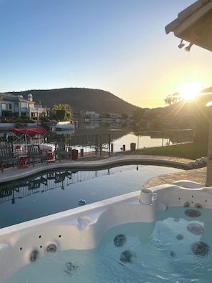 Sunrise with a cup of coffee from the hot tub