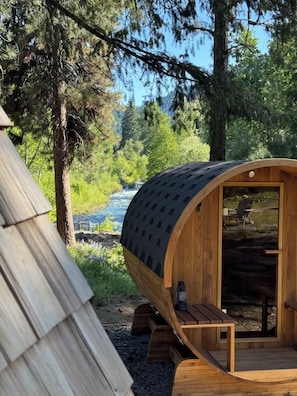Enjoy the sauna after cold plunging in our river.