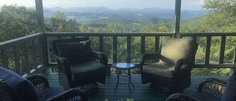 Comfortable swivel chairs for conversation or viewing the Blue Ridge