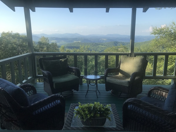 Comfortable swivel chairs for conversation or viewing the Blue Ridge