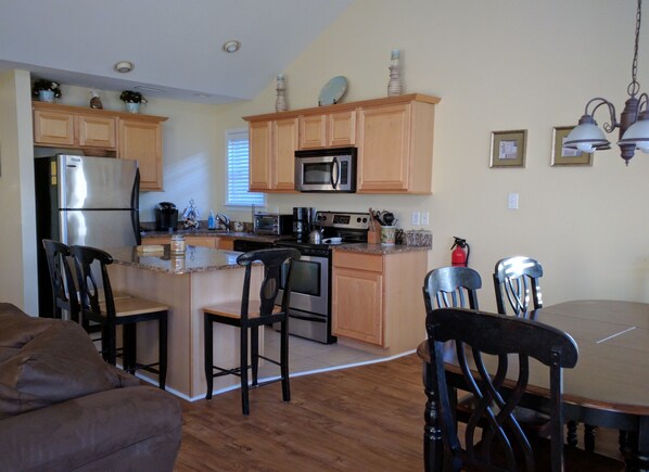 Beautiful upgraded and fully stocked kitchen.