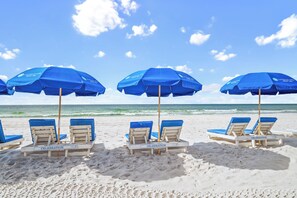 Your Own Reserved 8 Beach Chaises with Umbrellas provided March 1 - October 31 (weather providing).