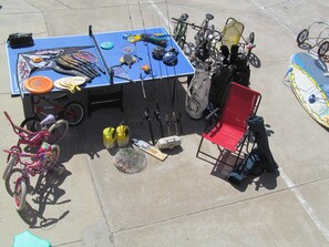 All toys and fishing gear is kept in our garage for use by our guests 