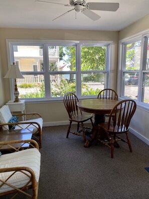 Air Conditioned Front Porch has great view of lake and table for meals and games