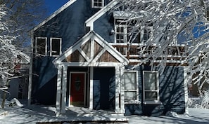 Our sweet blue house in winter.