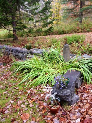 Old stone walls landscape around the yard