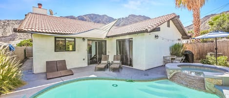 Backyard with pool/spa and mountain views