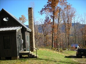 view from the firepit on a fall morning