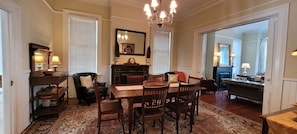 Formal dining room table seats six in addition to the breakfast room table for 6