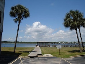 One of two walkways leading to boat slips and docks