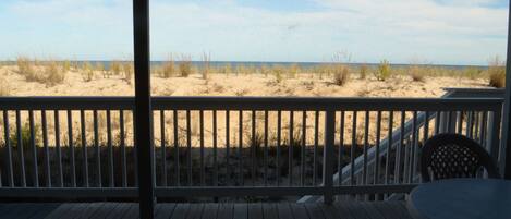 View of dunes and beach from deck