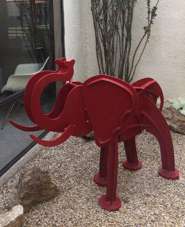 Frederick Prescott Red Elephant sculpture greets all from the central atrium