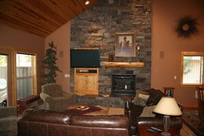 Great Room with New Large Screen TV and Gas Fireplace- Part of the Great Room.