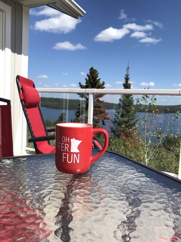 Coffee on the deck.
