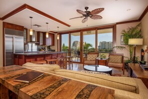 Open concept living area allows families to interact with one another.
