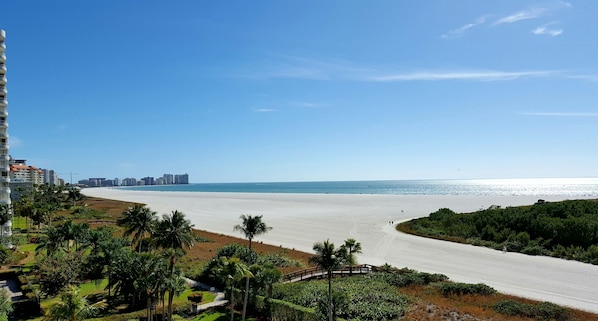 Breathtaking south/southwest views of the 2 miles of beach.  Full sun all day!