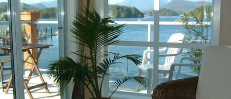 The view from the living room looking out over the harbor toward Meares Island.