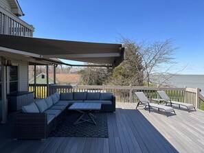 Awning provides shade on hot and sunny days.