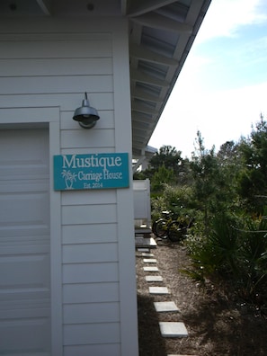private entrance to carriage house, with hot/cold outdoor shower