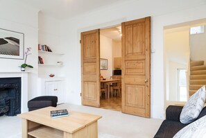 French doors lead into the kitchen...
