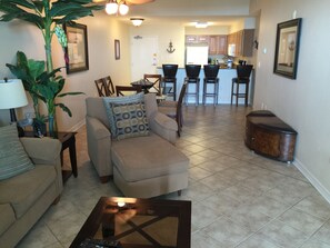 Living area viewed from patio door