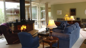 Living room with fireplace.