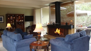 Living room with fireplace.