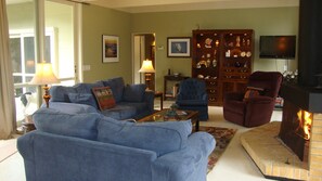 Living room with fireplace.